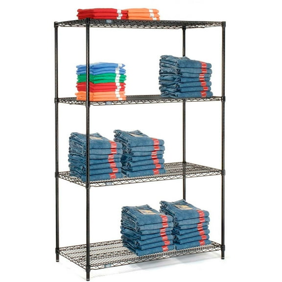 Nexel Black Epoxy, 4 Tier, Wire Shelving Starter Unit, 42"W x 24"D x 54"H