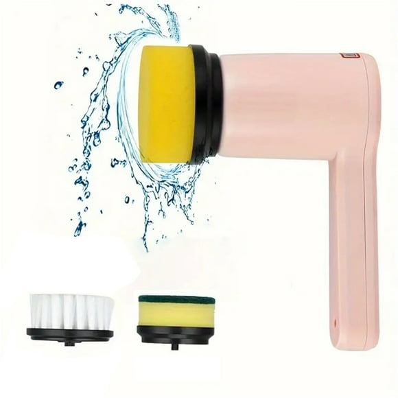 Electrics Rotary Cleaner, Power Cleaner for Whole House, with 3 Replaceable Shower Cleaning Brush Heads, Electrics Cleaning Brush Power Cleaning, for Bathroom, Floor, Bathtub, Wall, Cookware(Pink)