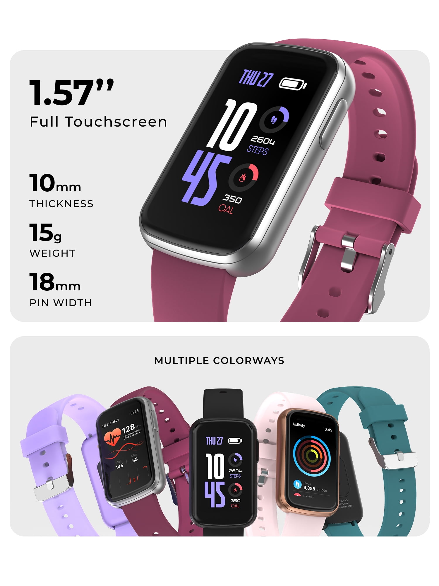 iTech Active 4 Unisex Adult Smartwatch Fitness Tracker, Merlot, Silicone Strap