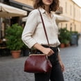 thumbnail image 4 of HUISZJ PU Leather Shoulder Bag, Large Capacity Shoulder Bag with Adjustable Strap, Kiss Lock Crossbody Bag for Travel Shopping Work (Red), 4 of 6