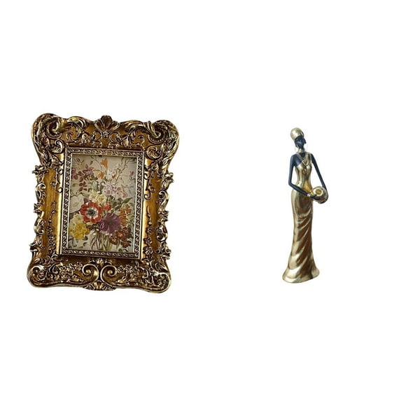 Marco de fotos,Marco de fotos retro Marco de fotos de mesa vintage,Marco de fotos adornado para colgar en la pared,decoración del hogar,Figura de mujer africana,Estatua de dama tribal africana