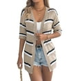 thumbnail image 2 of Women Open Front Knitted Crochet Cardigan Short Sleeve Sweater Casual Loose Comfy Light-Weight Kimonos Top Khaki XL, 2 of 9