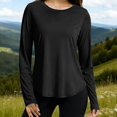 thumbnail image 2 of OIOLOYJM Women's Lightweight Long Sleeve T-Shirt Buttery Soft Loose Curved Hem Breathable Workout Yoga Tops Summer Basic Crewneck Athletic Running Shirts Black S, 2 of 6