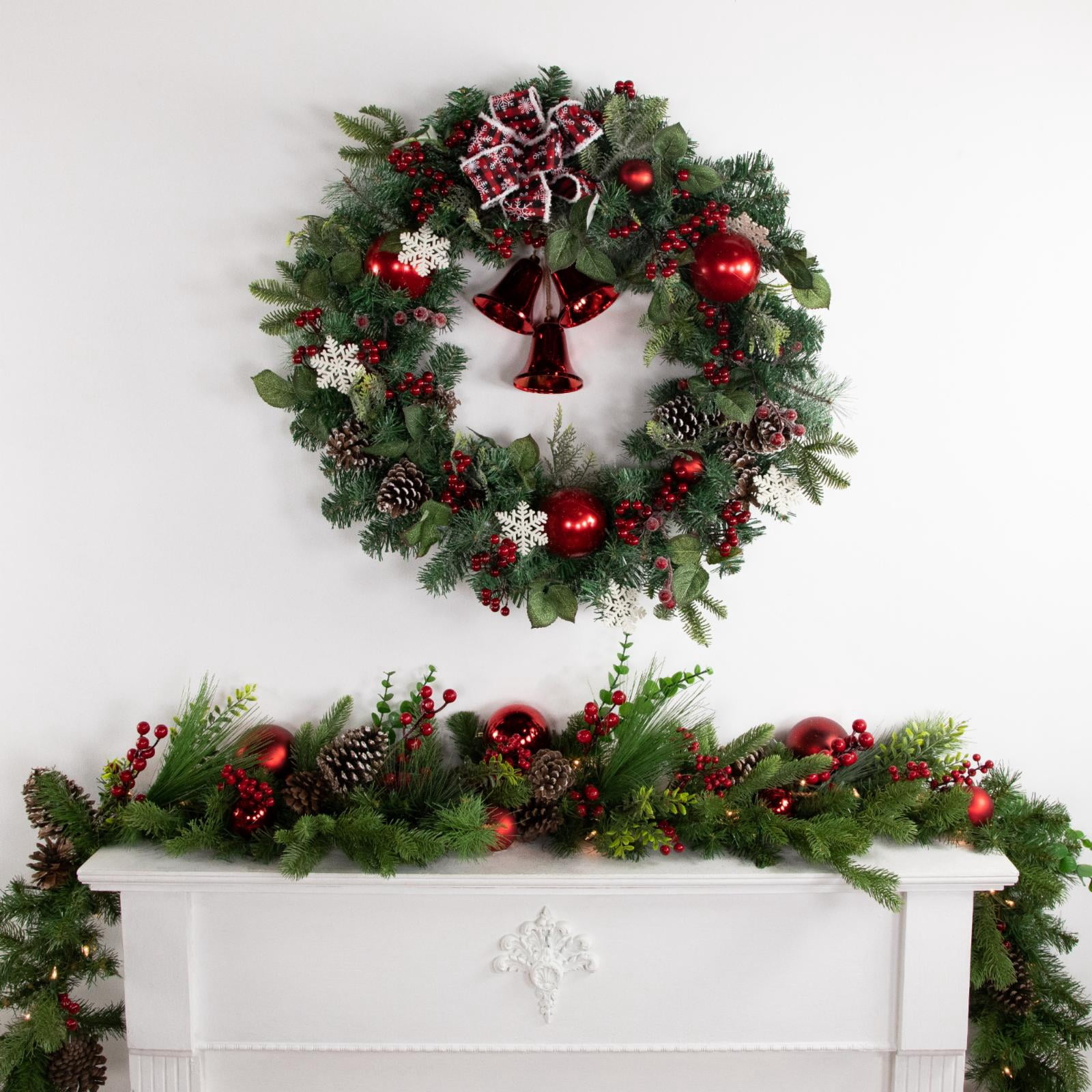 Northlight Red Bells and Mixed Foliage Artificial Christmas Wreath 30-Inch Unlit