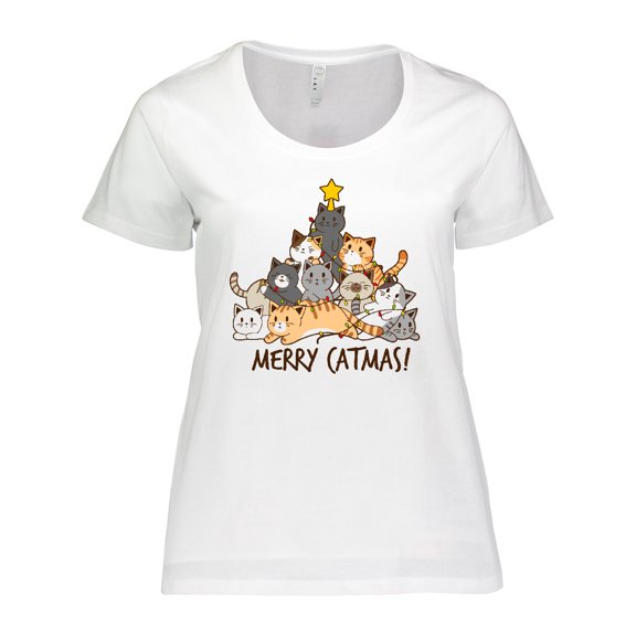 Inktastic Merry Catmas with Cat Tree and Yellow Star Women's Plus Size T-Shirt