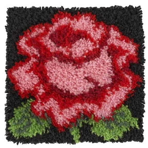 Rose Flower Latch Hook kits Rug Handmade Crochet Yarn DIY Embroidery Needlework Hook and Latch Kit Printed Canvas Carpet Cushion Cover Home Sofa Christmas Decoration 30x30cm