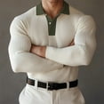 thumbnail image 2 of UAMVSH Mens Pullover Color Block Lapel Long Sleeve Shirts Ribbed Knit Slim Fit Muscle Athletic Tops Casual Fashion Clothing, 2 of 3