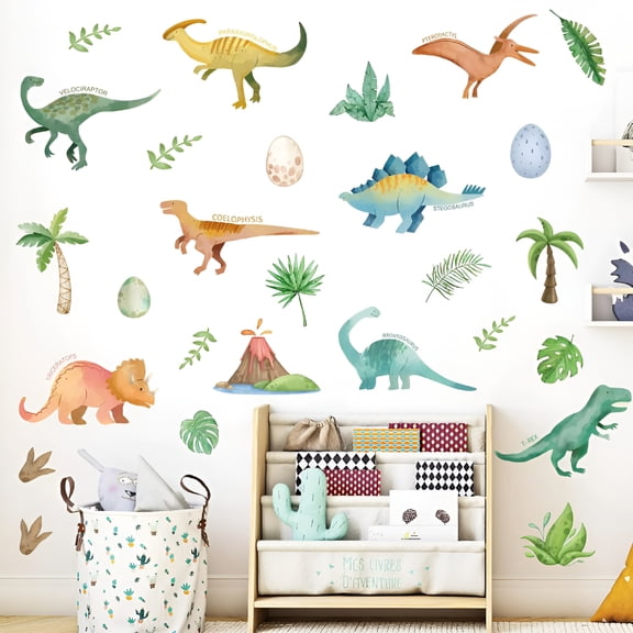 CCOCC Dinosaur Wall Decals- Dino Palm Tree Wall Stickers Peel and Stick Wall Decor for Boys Room Bedroom Living Room Nursery Classroom Playroom Home Dinosaur Room Decor for Boys
