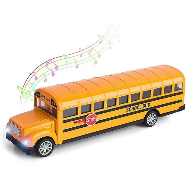 School Bus Toy for Toddlers, 8.5 inch Die Cast Pull Back Cars Yellow Bus Play Vehicles with Sounds and Light