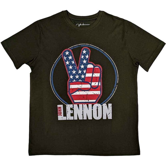 John Lennon Unisex T-Shirt Peace Fingers US Flag (Small)