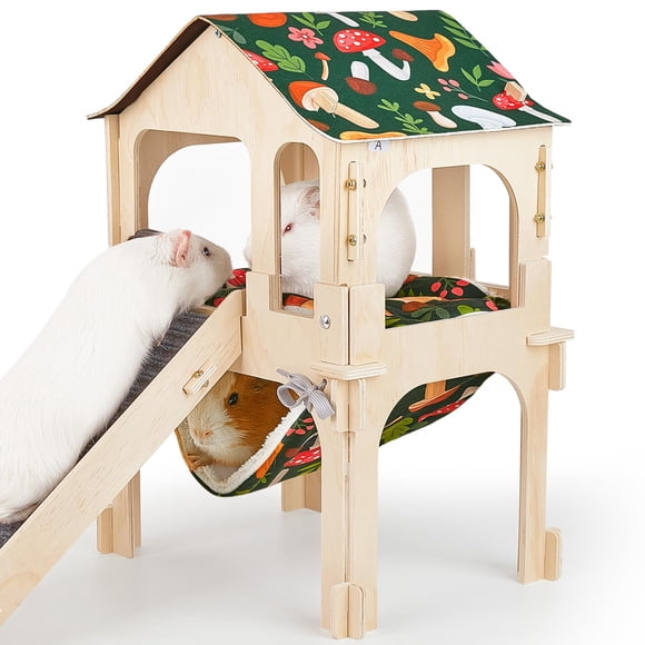 Castillo de Madera Bienbee para Cobayas con Escalera y Hamaca