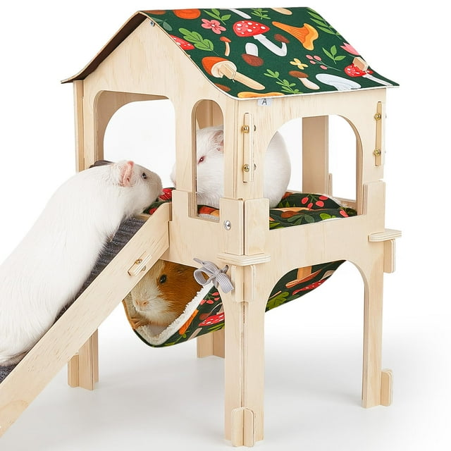 Castillo de Madera Bienbee para Cobayas con Escalera y Hamaca