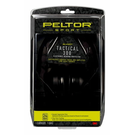 Peltor Sport Tactical 300 Electronic Hearing Protector Earmuff, NRR 24 dB, Black