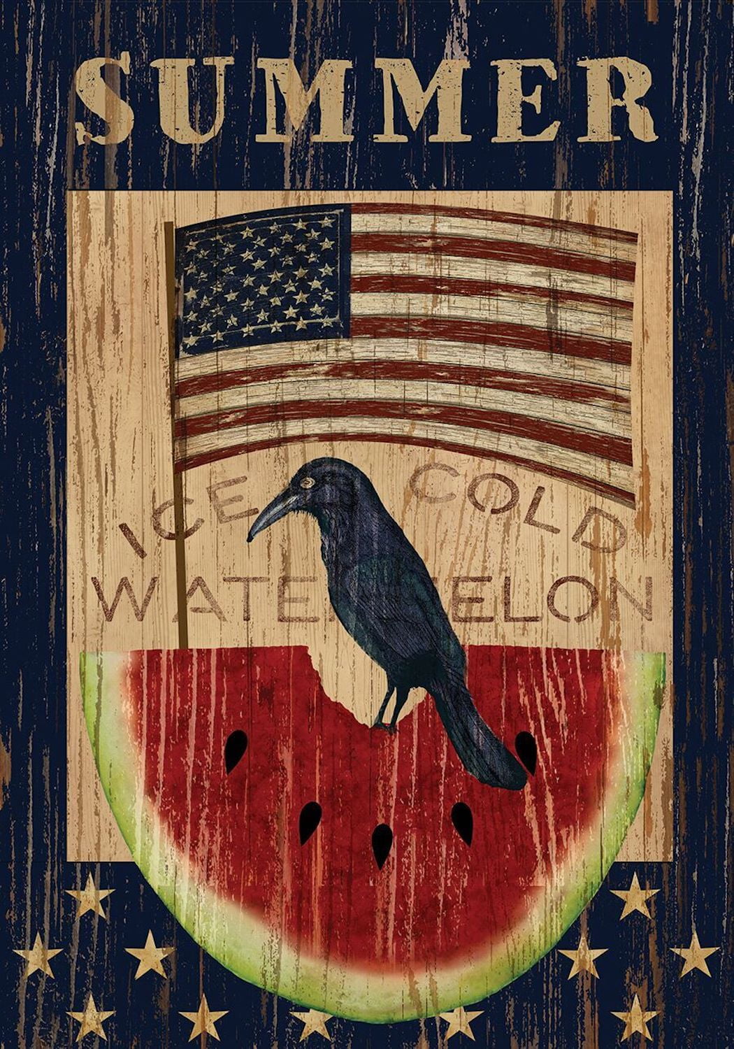 Ice Cold Watermelon Summer Garden Flag Primitive Patriotic Crow 12.5" x