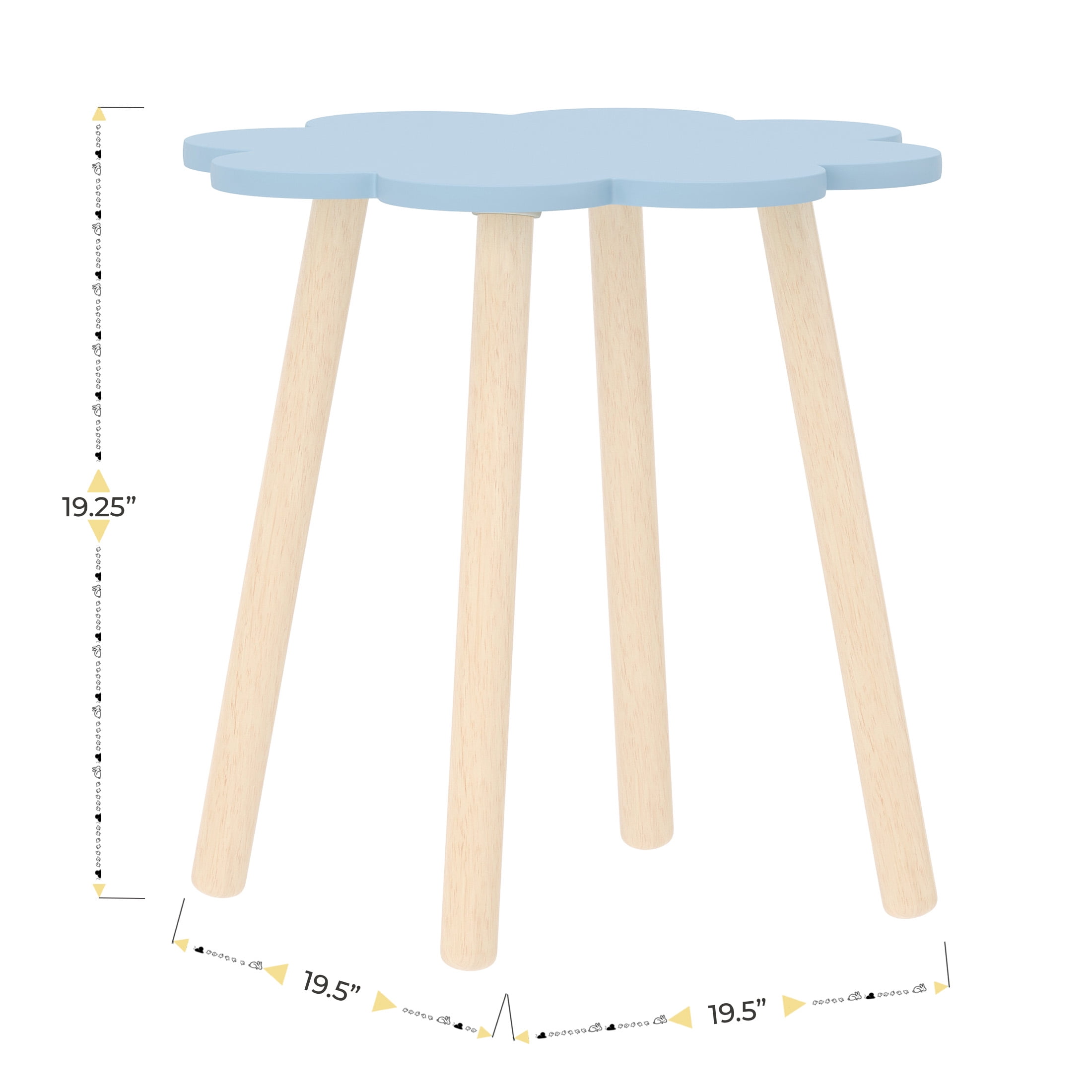 Buzz & Bloom Kids 3-Piece Wooden Cloud-Shaped Table and Chairs Set, Blue/Natural
