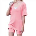 thumbnail image 2 of Conjunto de Dos Piezas para Mujer, Ropa de Verano 2025, Camisetas Extragrandes con Cuello en V, Pantalones Cortos Estilo Motero, Ropa de Estar Cómoda Rosa S, 2 of 9