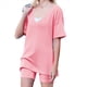thumbnail image 2 of Conjunto de Dos Piezas para Mujer, Ropa de Verano 2025, Camisetas Extragrandes con Cuello en V, Pantalones Cortos Estilo Motero, Ropa de Estar Cómoda Rosa S, 2 of 9