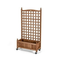 50 Inch Wood Planter Box with Trellis, Mobile Raised Garden Bed for Climbing Plants, Outdoor Indoor Plant Stand with Wheels