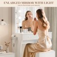 thumbnail image 3 of Kojooin Bedroom Vanity Desk with Lighted Mirror, Dressing Table with Stool, Power Outlet & 2 Drawers 6 Shelves, Modern Storage Design, 3 of 8