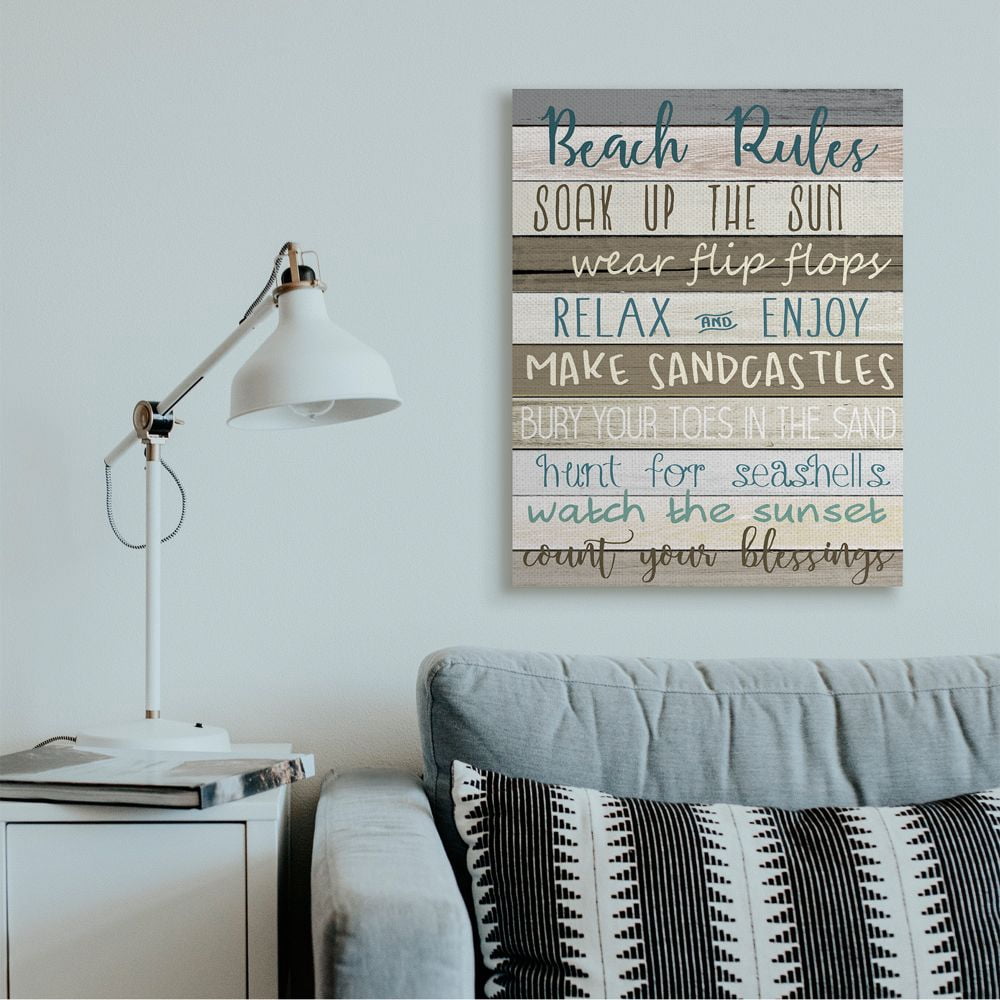 Stupell Industries Nautical Fun Beach Rules List Rustic Boardwalk Sign Canvas Wall Art Design by Kim Allen, 30" x 40"