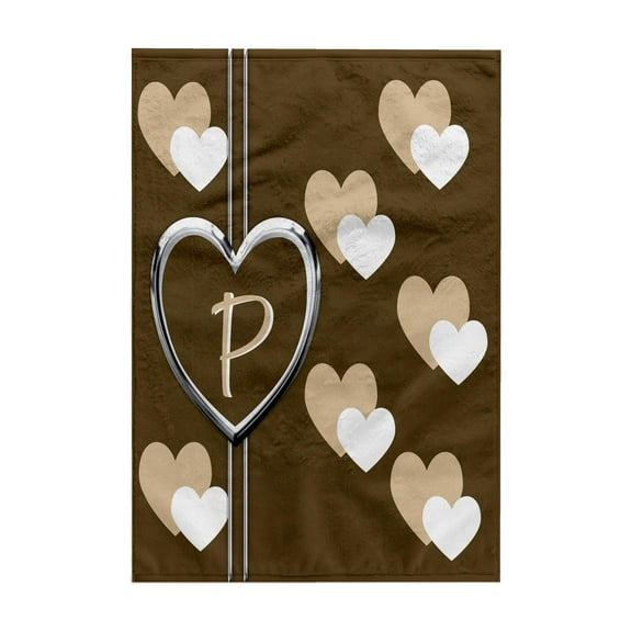3dRose, Elegant Geometric Earth Tone Hearts Pattern Monogram Letter P, 15x22 Hand Towel