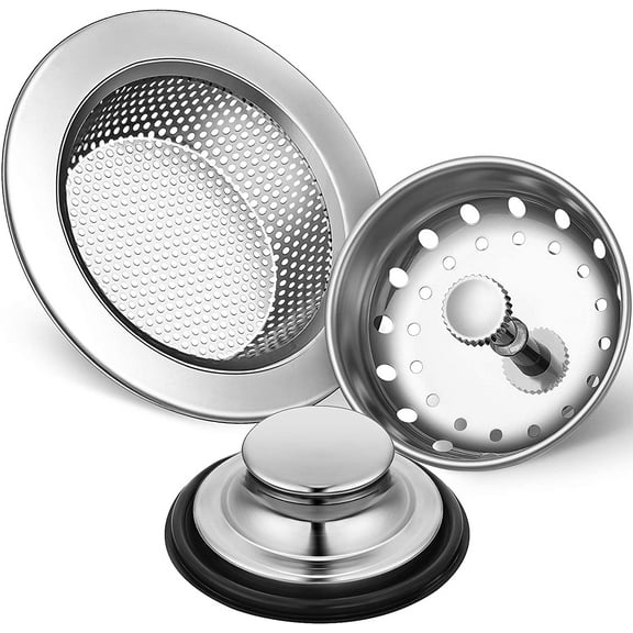 3 Pieces Kitchen Sink Stopper Strainer Garbage Disposal Plug, Stainless Steel Universal Anti-Clogging Kitchen Sink Filter Sieve Basket Strainer, Wide Rim for Kitchen Sink Drain (Silver)