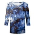 thumbnail image 4 of Scyoekwg 0 Spring and Autumn Trendy 3/4 Sleeves Shirts for Womens Casual Round Neck Marble Print Tunic Tops Comfy Lightweight Loose Fit Blouses Pullover Tops Blue S, 4 of 5