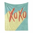 thumbnail image 1 of Xo Soft Flannel Fleece Throw Blanket, Pop Art Style Retro Hugs and Kisses on Vibrant Illustration, Cozy Plush for Indoor and Outdoor Use, 50" x 60", Dark Coral Turquoise, by Ambesonne, 1 of 6
