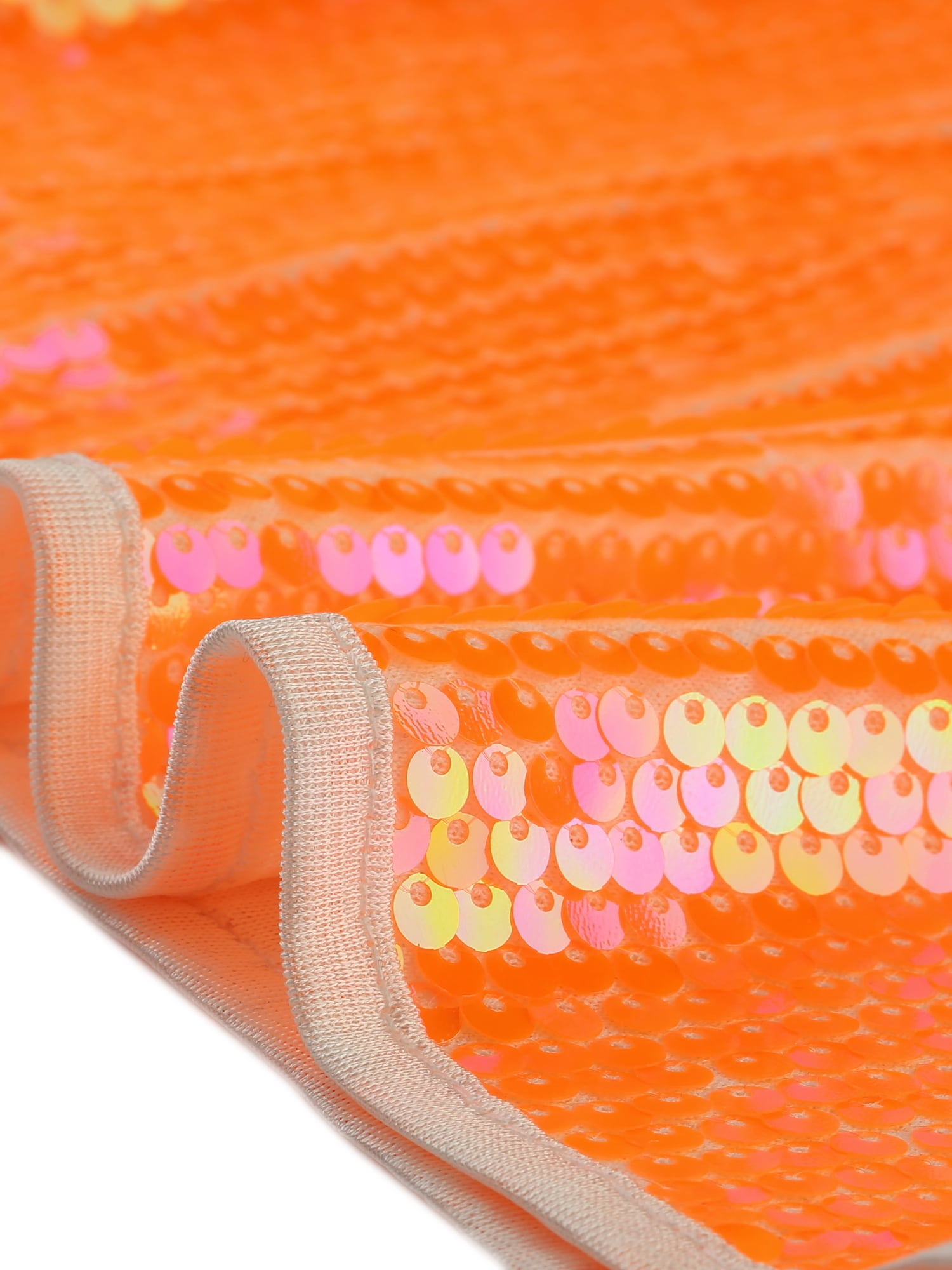 DARING DIVA Women's Metallic Sequin Scoop Neck Cropped Tank Top XS Orange