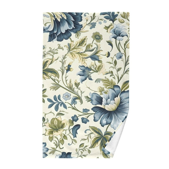 Blue with Flowers Cotton Face Towels Soft Hand Towel Absorbent Bathroom Towel for Kitchen Hotel Decoration