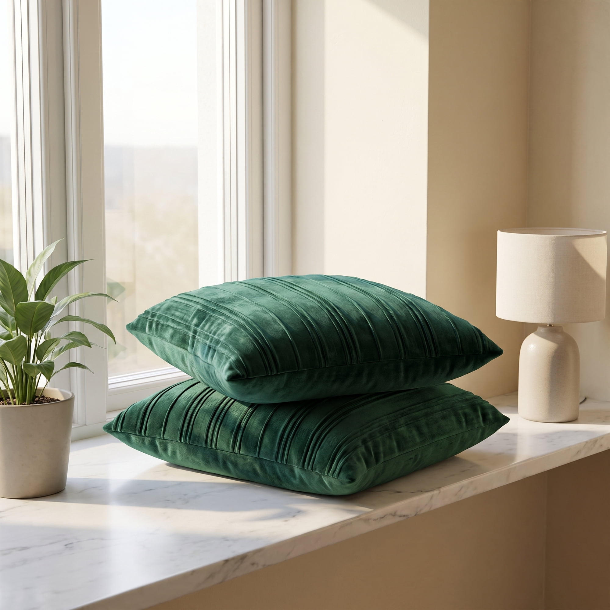 Unique Bargains 2Pcs Textured Throw Pillow Covers Couch Cushion Cases Dark Green 18" x 18"
