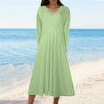 thumbnail image 2 of Savings Clearance 2025! TAGOLD Womens Summer Dress,Plus Size Casual Dress for Womens,Women's Long Sleeved V-neck Fashion Print High Waist Mid-Calf V-neck Dress Green S, 2 of 5