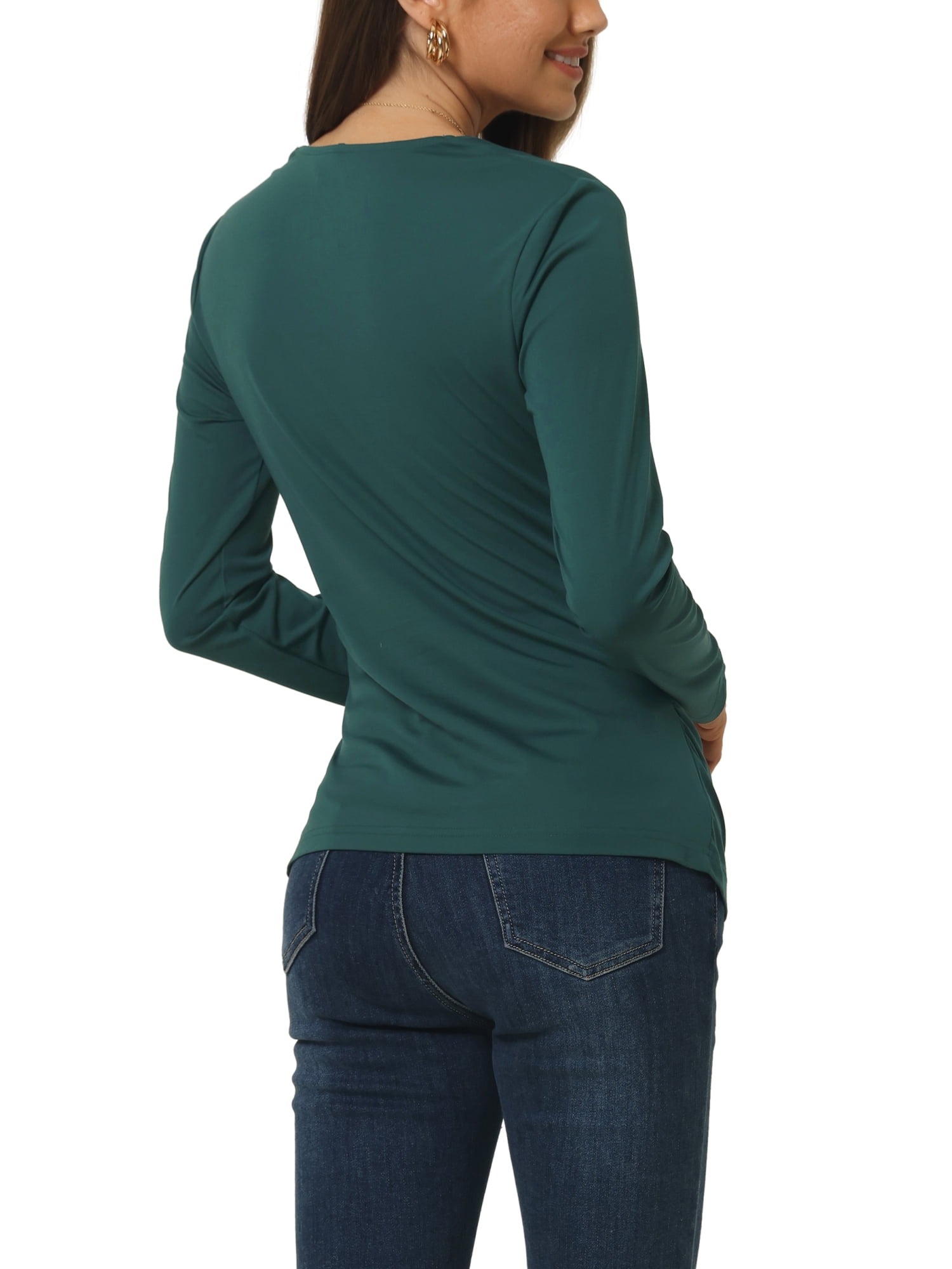 Unique Bargains Women's Wrap Sweetheart Long Sleeve Blouse Casual Tops Green L