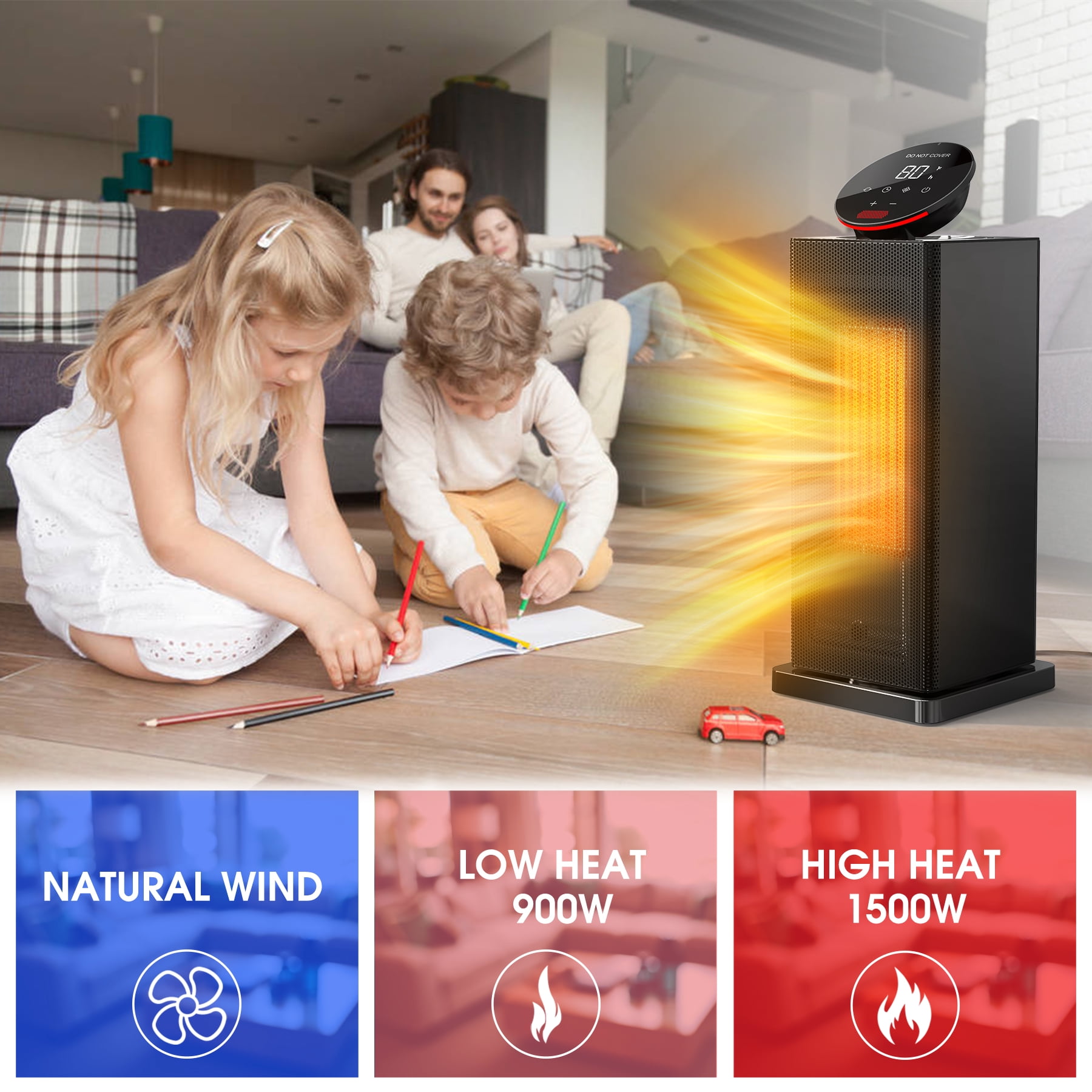ALROCKET Space Heater for Indoor Use, 1500W Fast Electric Ceramic Tower  Heaters with Thermostat, 4 Modes, 24H Timer, 90°Oscillating Room Heater  with Remote for Office Bedroom, Black - Walmart.com