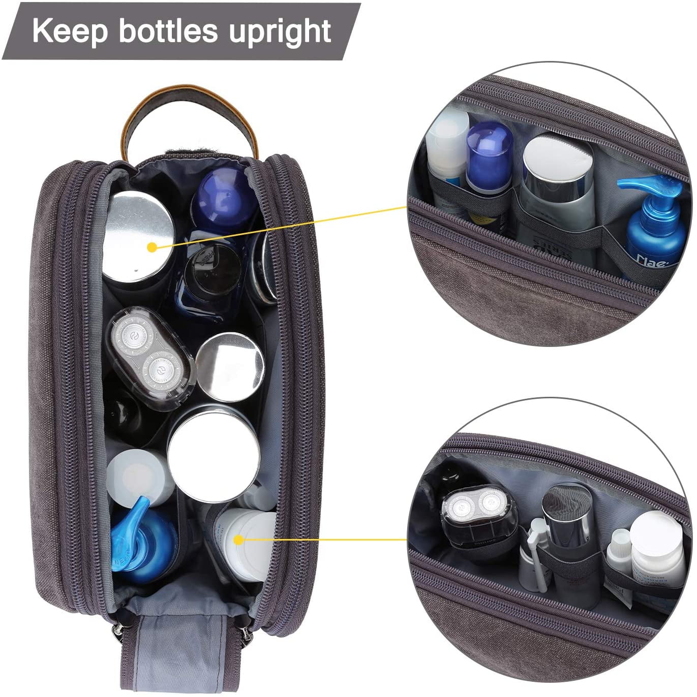 Toiletry Bag for Men, Canvas Travel Toiletry Organizer Dopp Kit Water-resistant Shaving Bag for Toiletries Accessories,Grey-Medium