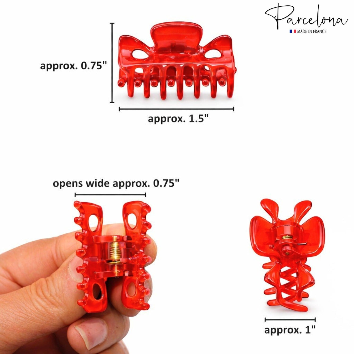 Parcelona French Classic 1.5" Small Celluloid Set of 3 Hair Claws for Women (BlushPink)