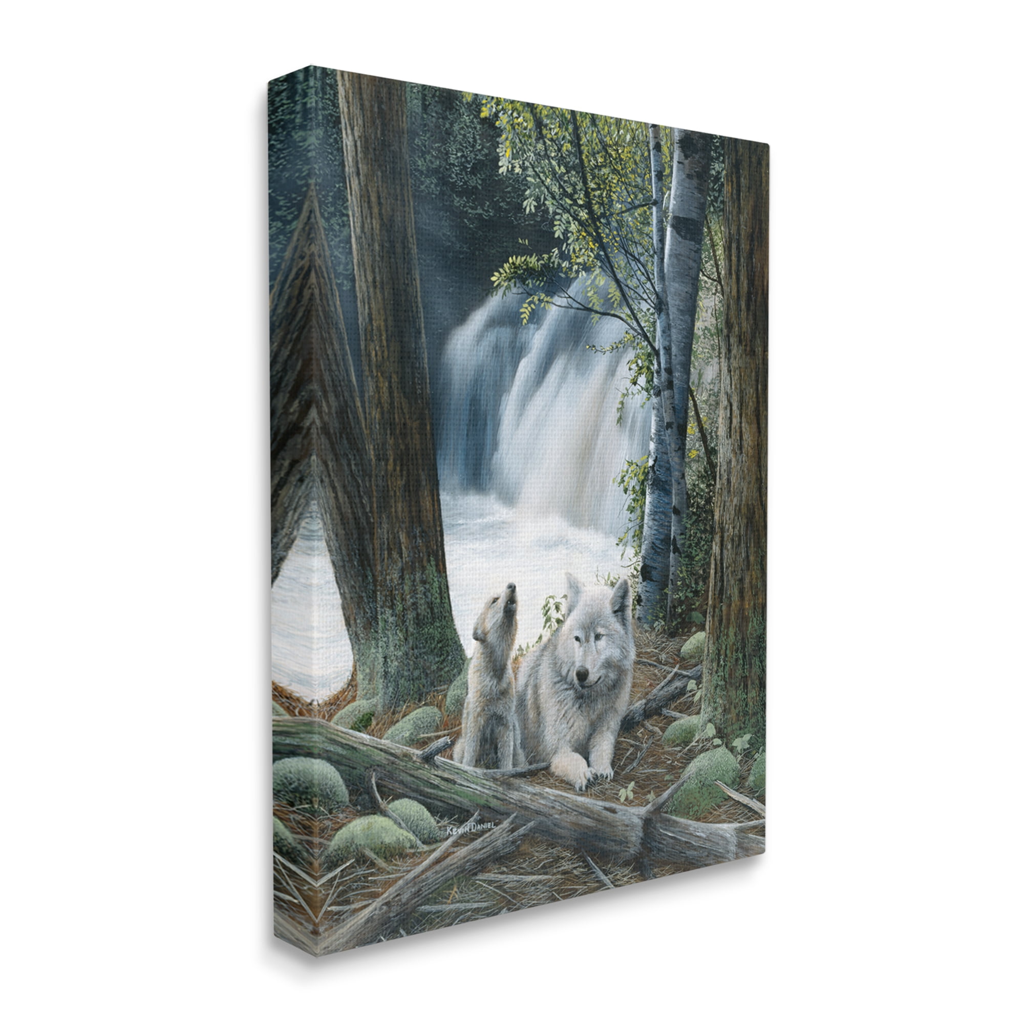 Stupell Industries Wolves by Forest Waterfall Animals & Insects Painting Gallery Wrapped Canvas Print Wall Art, 16 x 20