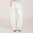 thumbnail image 2 of Honeeladyy Women Linen Wide Leg Palazzo Pants Summer Boho High Waist Casual Lounge Pant Trousers with Pockets White L, 2 of 8
