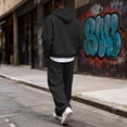 thumbnail image 4 of Voska Mens Sweatsuit 2 Piece Sets Zip Up Hoodie And Wide Leg Sweatpants Baggy Waffle Track Suits Athletic Sweat Set Black XL, 4 of 6