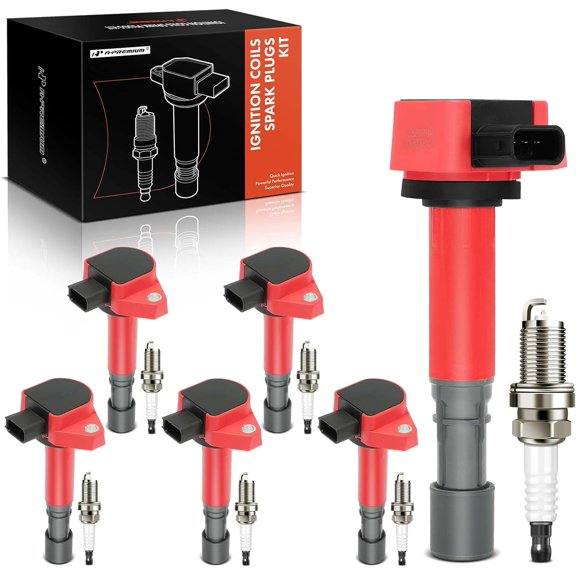 A-Premium (Red) Set of 12 Ignition Coil Pack and Iridium Spark Plugs Compatible with Honda Pilot 2005-2008, Ridgeline 2006-2008 & Acura MDX 2003-2006 & Saturn Vue 2004-2007, 3.5L, # 30520PDKA01