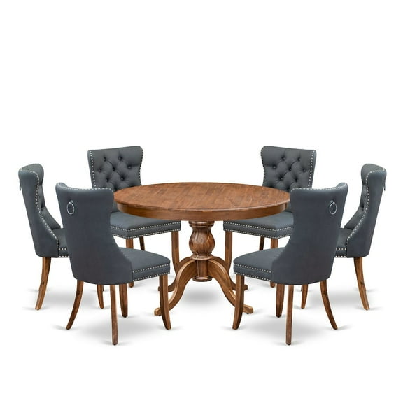 Luxe by East West Furniture 7-Piece Dining Table A Kitchen Table And 6 Platinum Gray Dining Room Chairs