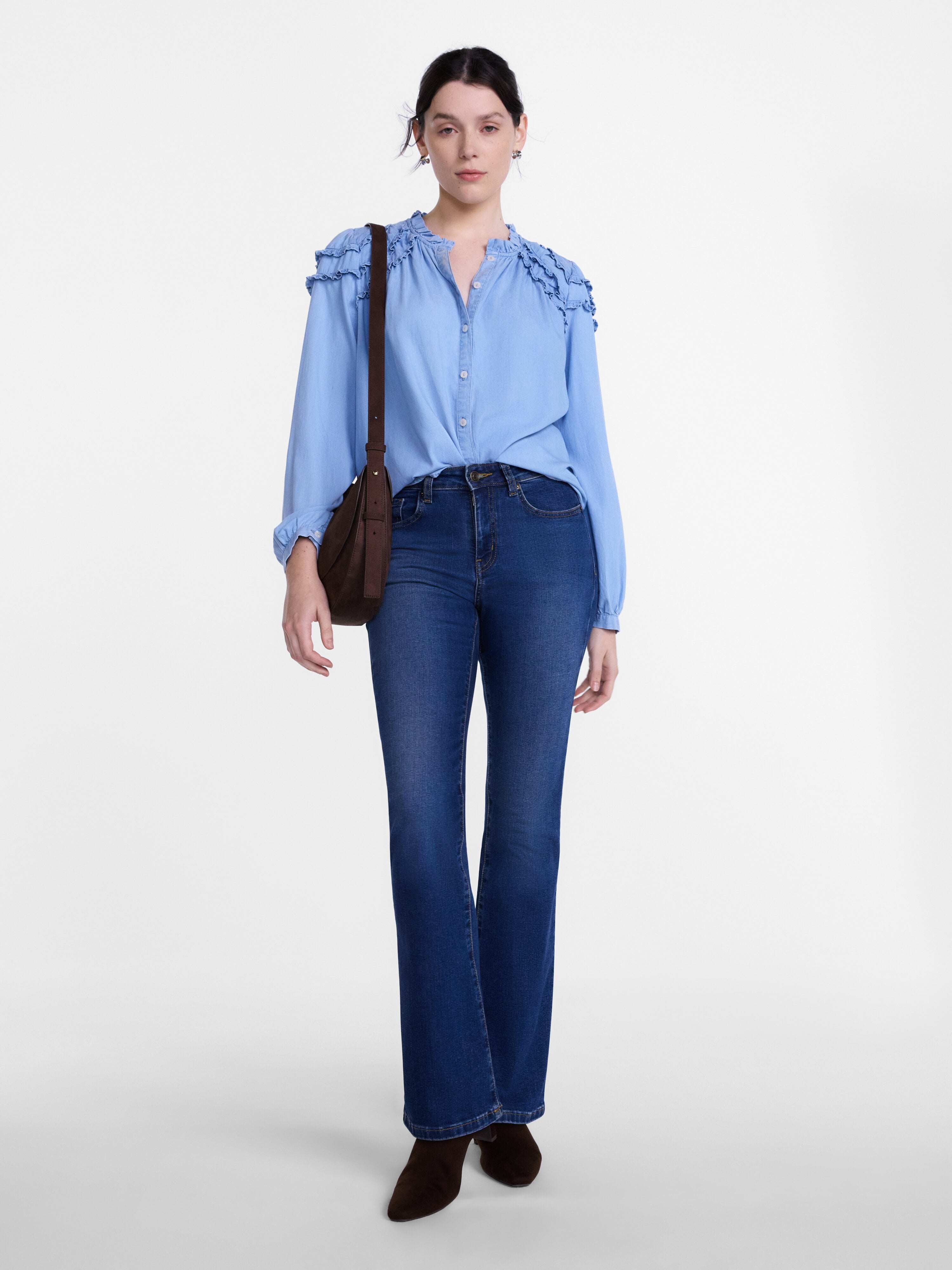Scenario Women's and Women's Plus Ruffle Shoulder Top with Long Sleeves, Size XS-4X