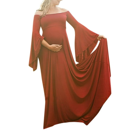 Vedolay Maternity Dress Casual Women's Casual Boho V-Neck Lace Dress Maternity Gown Dress Photography Maxi Dress for Baby Shower Looming Back,Red 5XL