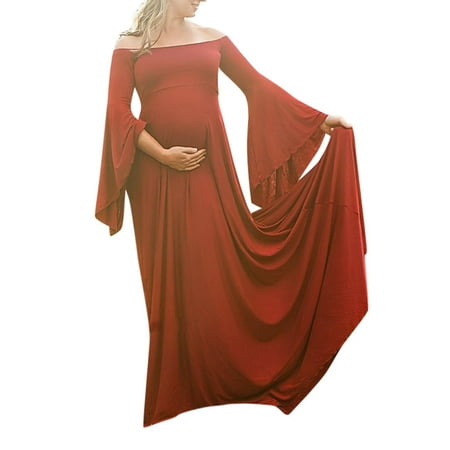 

TANGNADE Women Pregnants Sexy Photography Props Off Shoulders Maternity Solid Dress