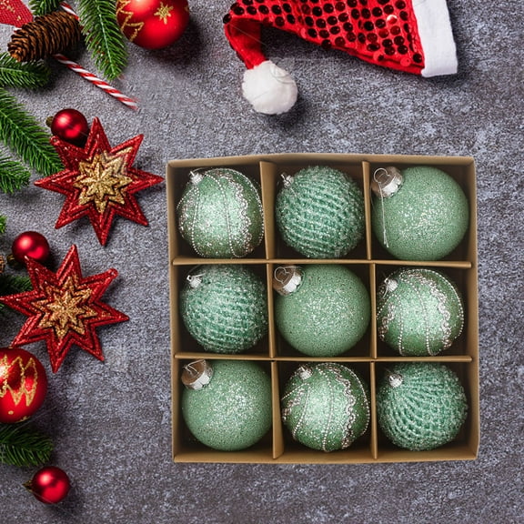 PATLOLLAV Green Glitter Christmas Hanging Ornament Ball,3.14 Inch Christmas Balls 12pcs Set Christmas Balls Sequins Lace Christmas Decoration Balls Christmas Gift Balls Christmas Tree Decoration