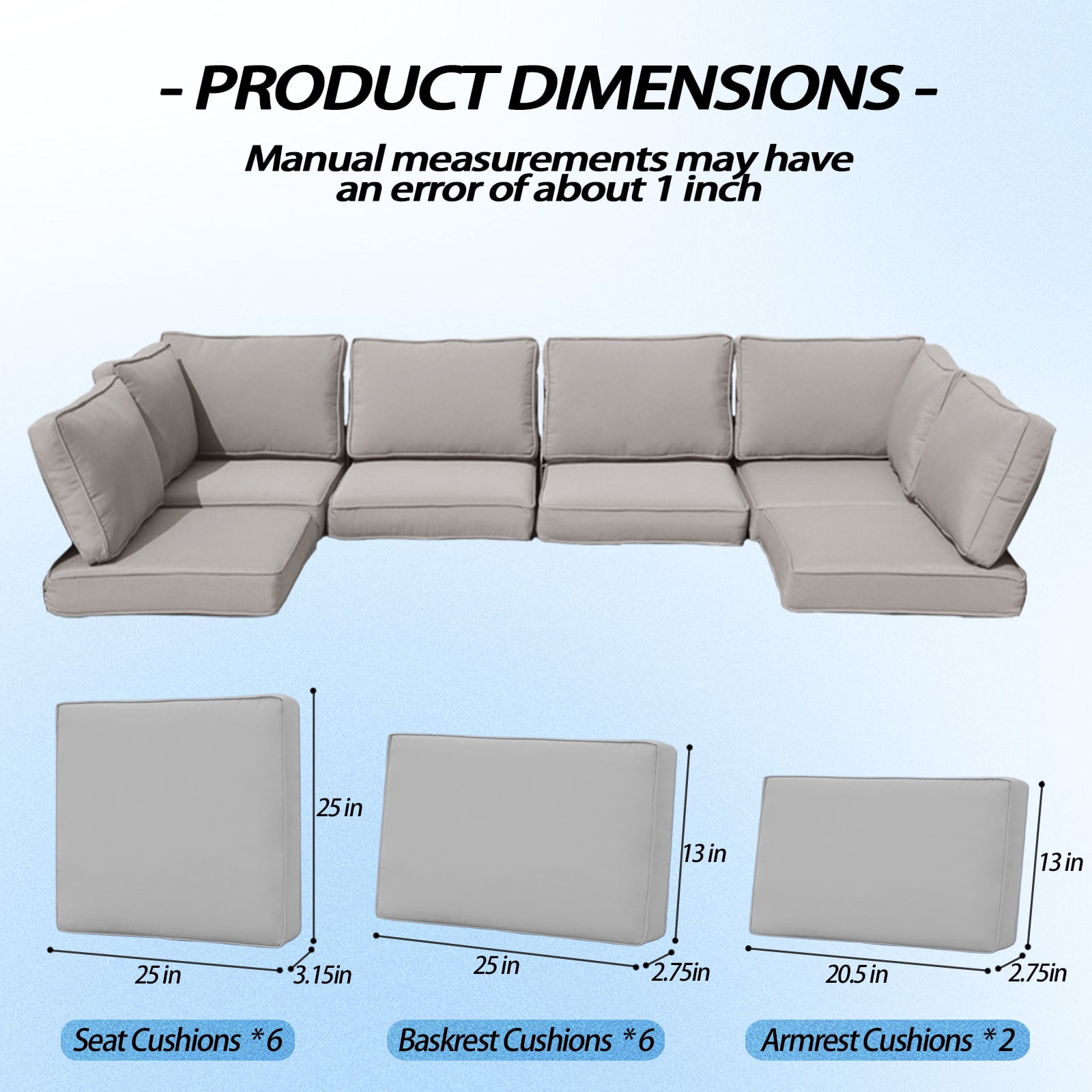 FKS LIFE Outdoor Replacement Cushions for Patio Furniture, Water-Resistant Sofa Cushion for 6-Seat Rattan Wicker Sectional Patio Conversation Sets, 14-Piece Cushions Set for Outdoor