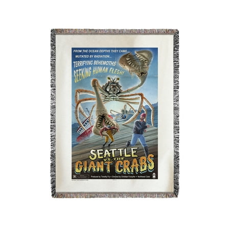 Seattle Vs. the Giant Crabs - Lantern Press Artwork (60x80 Woven Chenille Yarn (Best Crab Legs In Seattle)