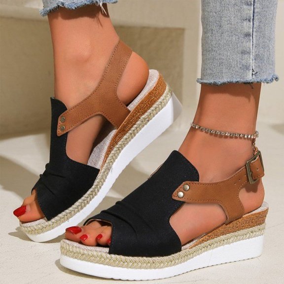 Norvail Sandals for Women Platform Wedge Open Toe Low Heel, Beach Sandals with Cushioned Footbed, Low Wedge Heel and Ankle Strap for Secure Fit, Casual Dress Sandals for Summer