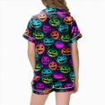 thumbnail image 4 of Cdudpw Toddler Girl Halloween Pajamas Set Ghost Print Short Sleeve Button Down Shirt Pants Fall Pjs Satin Outfits(A006-Multicolour), 4 of 5