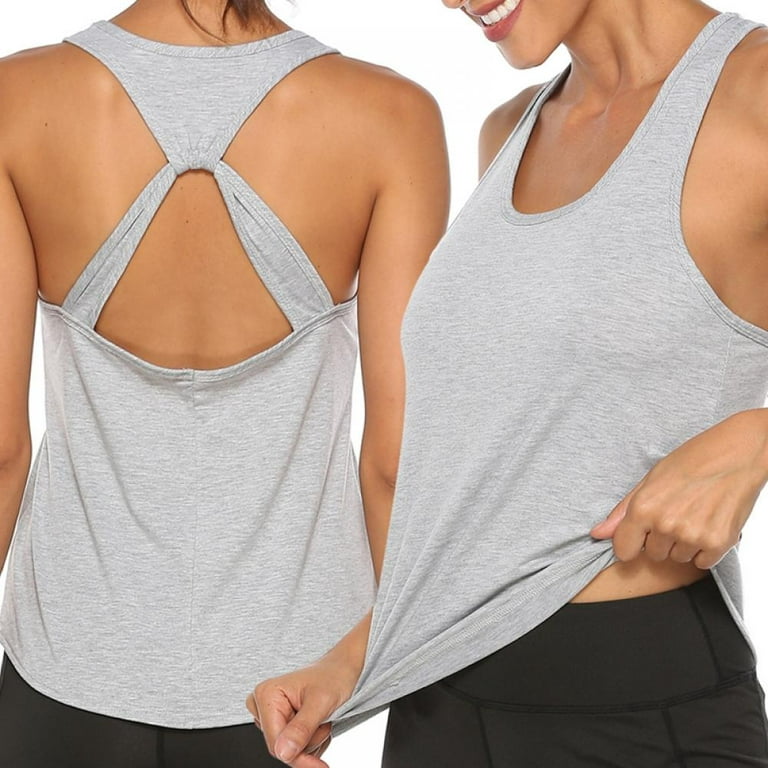 Workout Tank Tops for Women Yoga Racerback Tanks Back Cutout Athletic  Exercise Top Tee Loose Fit Sports Activewear Gym Athletic Running Shirts 